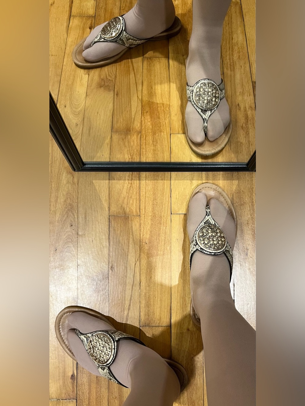 Coach Cream and Brown Sandals with Decorative Medallions - Picture 8 of 8